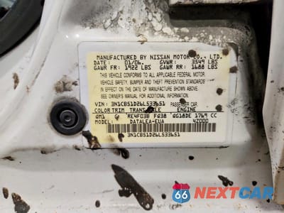 Zdjęcie 12 z 12 samochodu: 2006 NISSAN SENTRA 1.8 VIN:3N1CB51D26L533651 - miniatura