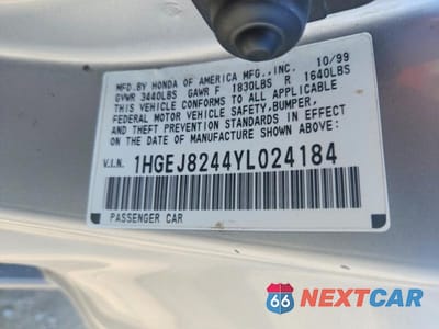 Zdjęcie 13 z 13 samochodu: 2000 HONDA CIVIC EX VIN:1HGEJ8244YL024184 - miniatura