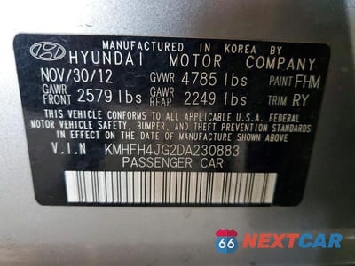 Zdjęcie 12 z 12 samochodu: 2013 HYUNDAI AZERA BASE VIN:KMHFH4JG2DA230883 - miniatura