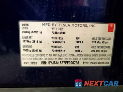 Zdjęcie 12 z 12 samochodu: 2015 TESLA MODEL S 70D VIN:5YJSA1S27FF090736 - miniatura