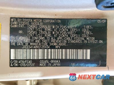 Zdjęcie 13 z 13 samochodu: 2009 TOYOTA HIGHLANDER BASE VIN:JTEES41A892135934 - miniatura