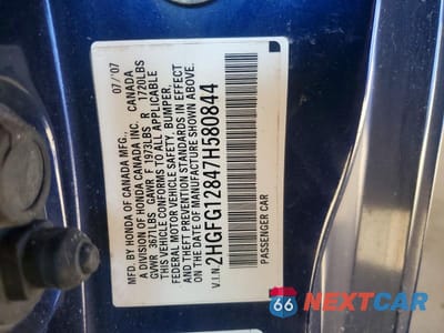 Zdjęcie 12 z 12 samochodu: 2007 HONDA CIVIC EX VIN:2HGFG12847H580844 - miniatura
