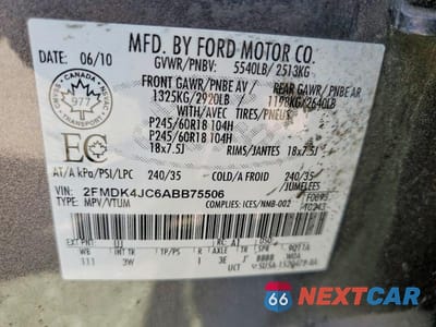Zdjęcie 13 z 13 samochodu: 2010 FORD EDGE SEL VIN:2FMDK4JC6ABB75506 - miniatura