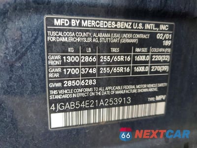 Zdjęcie 12 z 12 samochodu: 2001 MERCEDES-BENZ ML 320 VIN:4JGAB54E21A253913 - miniatura