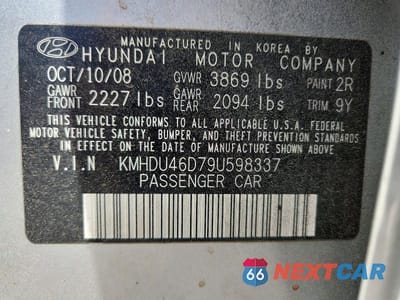 Zdjęcie 12 z 12 samochodu: 2009 HYUNDAI ELANTRA GLS VIN:KMHDU46D79U598337 - miniatura