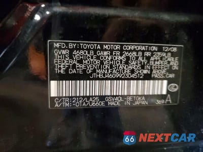 Zdjęcie 12 z 12 samochodu: 2009 LEXUS ES 350 VIN:JTHBJ46G992304512 - miniatura