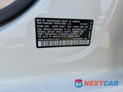 Zdjęcie 12 z 12 samochodu: 2019 VOLKSWAGEN PASSAT WOLFSBURG VIN:1VWLA7A3XKC012327 - miniatura