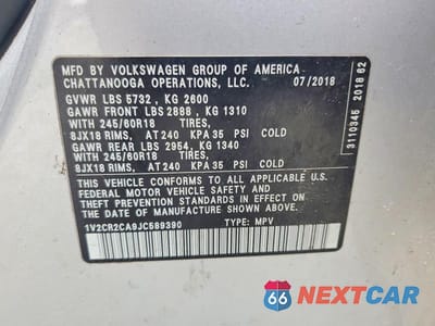 Zdjęcie 13 z 13 samochodu: 2018 VOLKSWAGEN ATLAS SE VIN:1V2CR2CA9JC589390 - miniatura