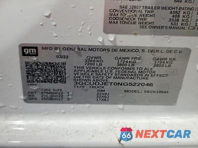 Zdjęcie 12 z 12 samochodu: 2022 CHEVROLET SILVERADO K1500 HIGH COUNTRY VIN:3GCUDJET0NG522046 - miniatura