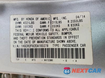 Zdjęcie 12 z 12 samochodu: 2014 HONDA ACCORD EXL VIN:1HGCR2F82EA195078 - miniatura