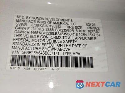 Zdjęcie 13 z 13 samochodu: 2025 HONDA ODYSSEY EXL VIN:5FNRL6H64SB057171 - miniatura
