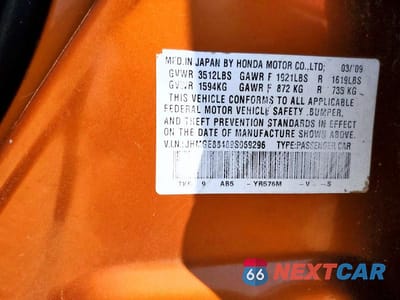 Zdjęcie 12 z 12 samochodu: 2009 HONDA FIT SPORT VIN:JHMGE88489S069296 - miniatura