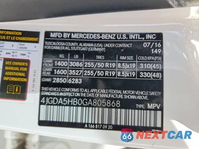 Zdjęcie 13 z 13 samochodu: 2016 MERCEDES-BENZ GLE 350 4MATIC VIN:4JGDA5HB0GA805868 - miniatura