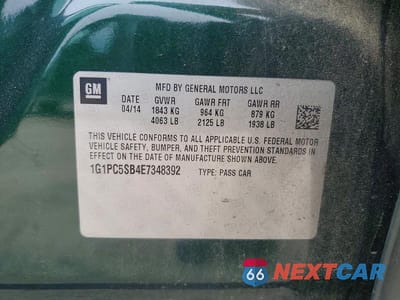 Zdjęcie 12 z 12 samochodu: 2014 CHEVROLET CRUZE LT VIN:1G1PC5SB4E7348392 - miniatura