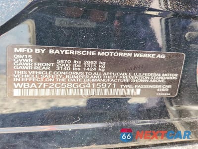 Zdjęcie 12 z 12 samochodu: 2016 BMW 750 XI VIN:WBA7F2C58GG415971 - miniatura