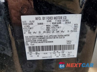 Zdjęcie 12 z 12 samochodu: 2007 FORD F150 VIN:1FTPX14V87FB35806 - miniatura