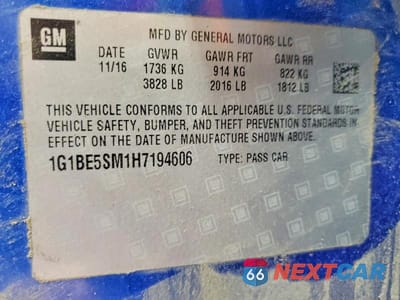 Zdjęcie 12 z 12 samochodu: 2017 CHEVROLET CRUZE LT VIN:1G1BE5SM1H7194606 - miniatura
