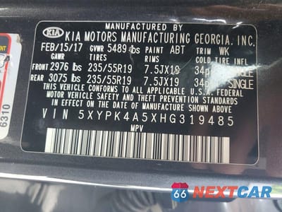 Zdjęcie 14 z 14 samochodu: 2017 KIA SORENTO SX V6 VIN:5XYPK4A5XHG319485 - miniatura