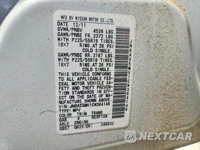 Zdjęcie 13 z 13 samochodu: 2012 NISSAN ROGUE S/SL VIN:JN8AS5MV1CW384149 - miniatura