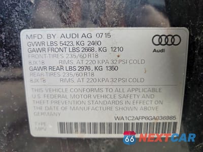 Zdjęcie 13 z 13 samochodu: 2016 AUDI Q5 PREMIUM VIN:WA1C2AFP6GA036985 - miniatura
