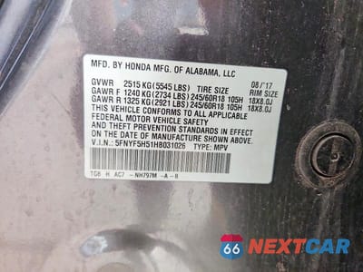 Zdjęcie 13 z 13 samochodu: 2017 HONDA PILOT EXL VIN:5FNYF5H51HB031026 - miniatura