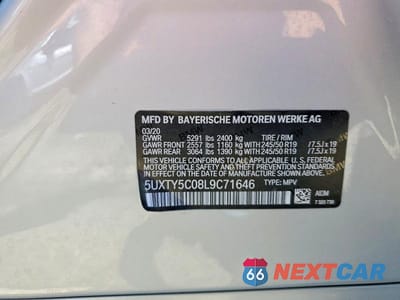 Zdjęcie 13 z 13 samochodu: 2020 BMW X3 XDRIVE30I VIN:5UXTY5C08L9C71646 - miniatura