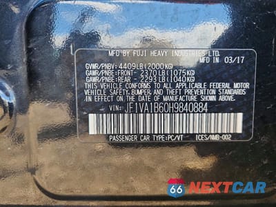 Zdjęcie 13 z 13 samochodu: 2017 SUBARU WRX VIN:JF1VA1B60H9840884 - miniatura