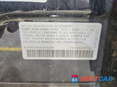 Zdjęcie 12 z 12 samochodu: 2012 VOLKSWAGEN CC LUXURY VIN:WVWHN7AN4CE502265 - miniatura