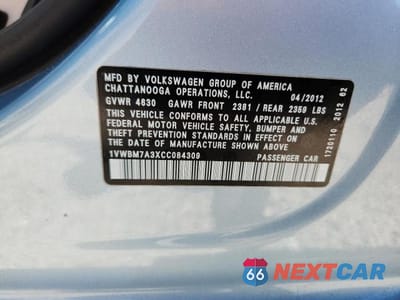 Zdjęcie 12 z 12 samochodu: 2012 VOLKSWAGEN PASSAT SE VIN:1VWBM7A3XCC084309 - miniatura