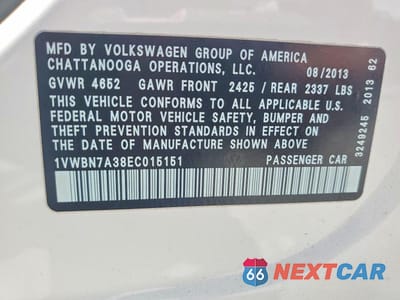 Zdjęcie 12 z 12 samochodu: 2014 VOLKSWAGEN PASSAT SE VIN:1VWBN7A38EC015151 - miniatura