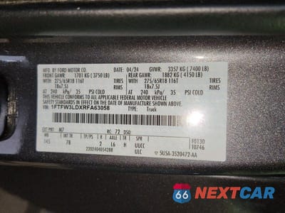 Zdjęcie 12 z 12 samochodu: 2024 FORD F-150 VIN:1FTFW3LDXRFA63058 - miniatura