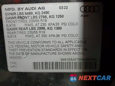 Zdjęcie 14 z 14 samochodu: 2022 AUDI Q5 PREMIUM PLUS 45 VIN:WA1EAAFY8N2083799 - miniatura