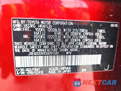 Zdjęcie 12 z 12 samochodu: 2005 TOYOTA RAV4 BASE VIN:JTEGD20VX50091081 - miniatura