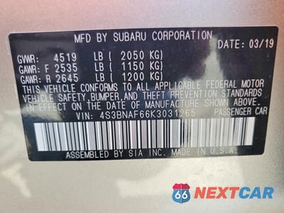 Zdjęcie 12 z 12 samochodu: 2019 SUBARU LEGACY 2.5I PREMIUM VIN:4S3BNAF66K3031265 - miniatura