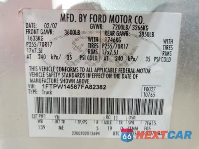 Zdjęcie 12 z 12 samochodu: 2007 FORD F150 SUPERCREW VIN:1FTPW14587FA82382 - miniatura