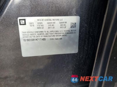 Zdjęcie 12 z 12 samochodu: 2017 CHEVROLET CRUZE LT VIN:1G1BE5SM1H7171455 - miniatura