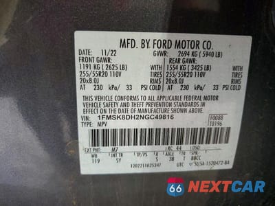 Zdjęcie 14 z 14 samochodu: 2022 FORD EXPLORER XLT VIN:1FMSK8DH2NGC49816 - miniatura