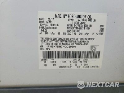 Zdjęcie 12 z 12 samochodu: 2017 FORD EXPLORER XLT VIN:1FM5K7DH7HGC20694 - miniatura