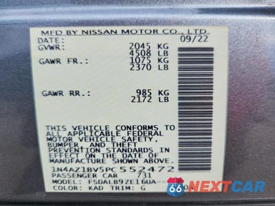 Zdjęcie 12 z 12 samochodu: 2023 NISSAN LEAF S VIN:1N4AZ1BV5PC552472 - miniatura