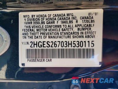 Zdjęcie 12 z 12 samochodu: 2003 HONDA CIVIC EX VIN:2HGES26703H530115 - miniatura