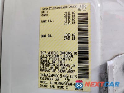 Zdjęcie 12 z 12 samochodu: 2013 NISSAN MAXIMA 3.5 S VIN:1N4AA5AP4DC846023 - miniatura