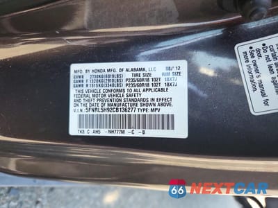 Zdjęcie 12 z 12 samochodu: 2012 HONDA ODYSSEY TOURING VIN:5FNRL5H92CB136277 - miniatura