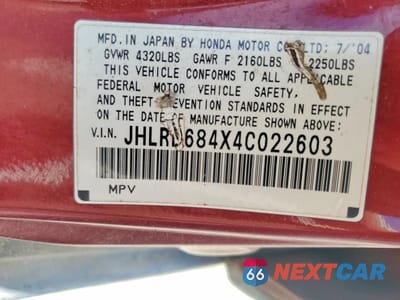 Zdjęcie 13 z 13 samochodu: 2004 HONDA CR-V LX VIN:JHLRD684X4C022603 - miniatura