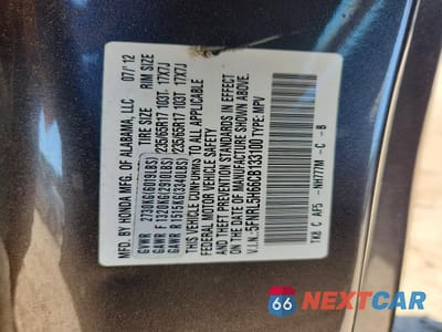 Zdjęcie 13 z 13 samochodu: 2012 HONDA ODYSSEY EXL VIN:5FNRL5H66CB133100 - miniatura