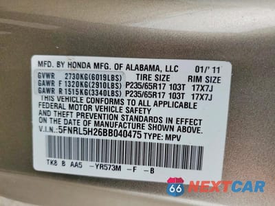 Zdjęcie 13 z 13 samochodu: 2011 HONDA ODYSSEY LX VIN:5FNRL5H26BB040475 - miniatura