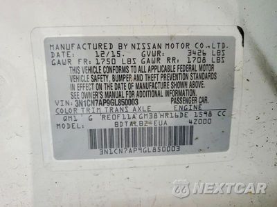Zdjęcie 12 z 12 samochodu: 2016 NISSAN VERSA 1.6 SV VIN:3N1CN7AP9GL850003 - miniatura