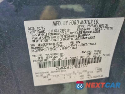 Zdjęcie 13 z 13 samochodu: 2015 FORD FLEX SEL VIN:2FMGK5C82FBA17277 - miniatura
