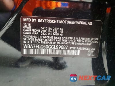 Zdjęcie 12 z 12 samochodu: 2016 BMW 750 I VIN:WBA7F0C50GGL99687 - miniatura