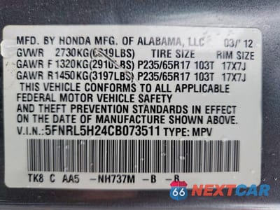 Zdjęcie 13 z 13 samochodu: 2012 HONDA ODYSSEY LX VIN:5FNRL5H24CB073511 - miniatura
