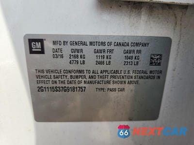 Zdjęcie 12 z 12 samochodu: 2016 CHEVROLET IMPALA LT VIN:2G1115S37G9181757 - miniatura